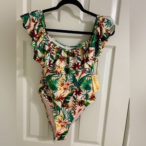 Cabana del Sol Tropical Ruffle One-Piece Swimsuit - NWT - Size Medium